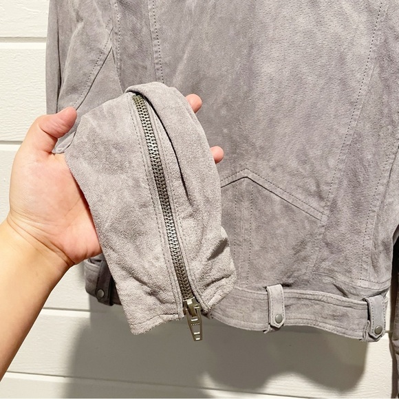 Blank NYC Cloud Grey Suede Leather Moto Biker Jacket Size Medium - Picture 16 of 17